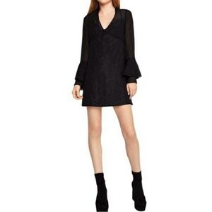 BCBGeneration Metallic Shift Dress with Long Bell Sleeves & Keyhole Back Size XS